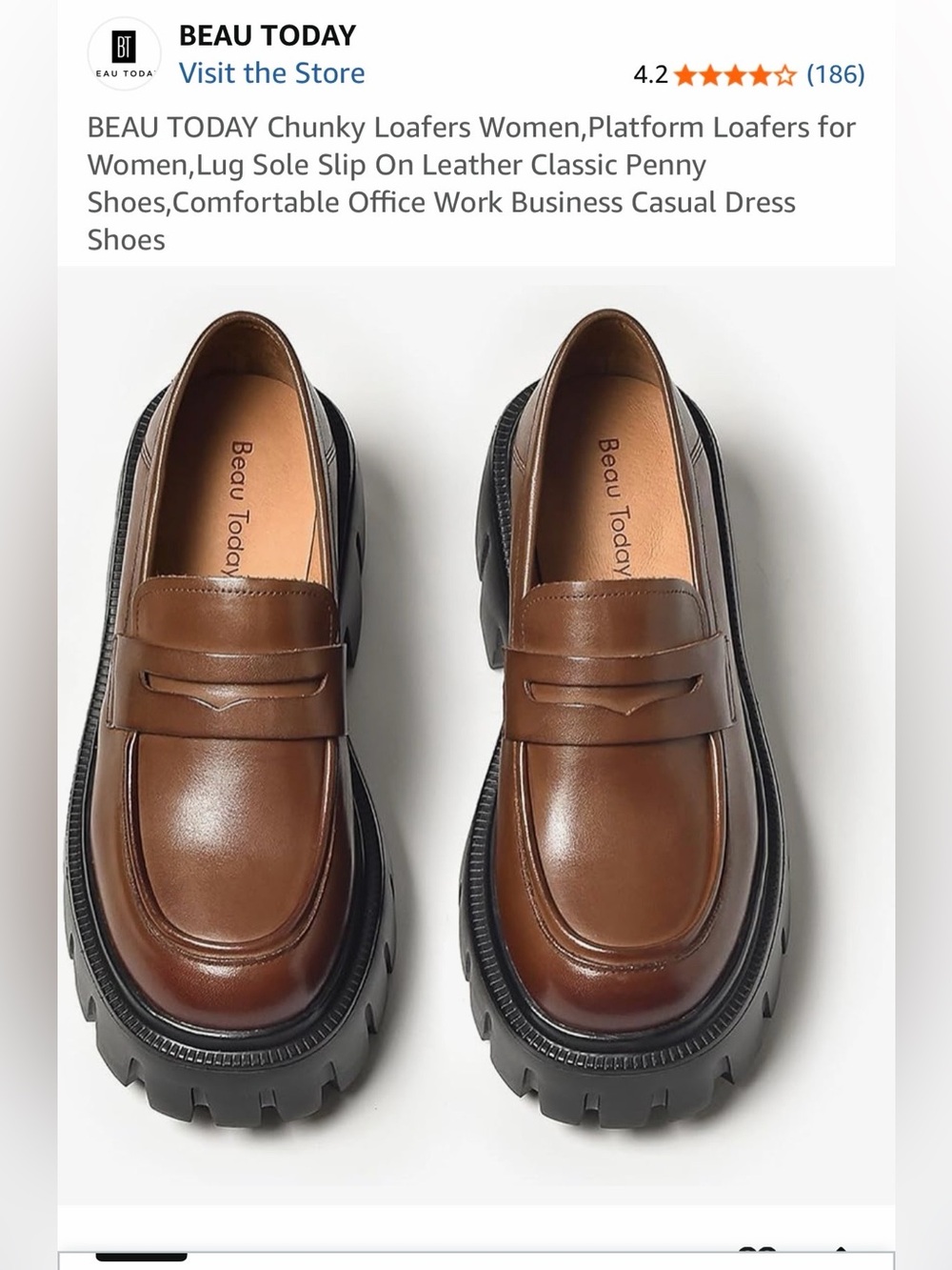 BEAU TODAY Loafers for Women Dressy Leather Chunky Plaform Shoes